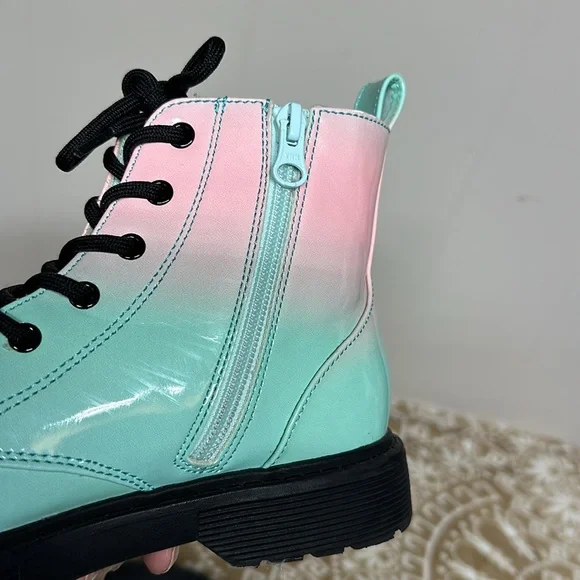 Art Class Aqua and Pink Combat Boots - Picture 4 of 9